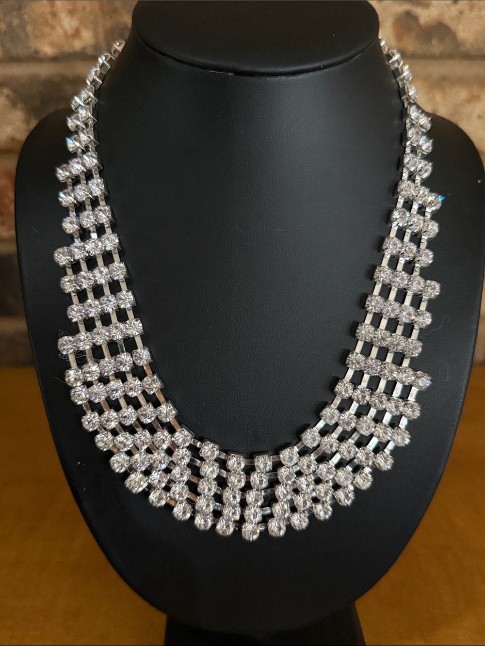 RMN Roman Crystal Rhinestone Silver Tone Statement Necklace